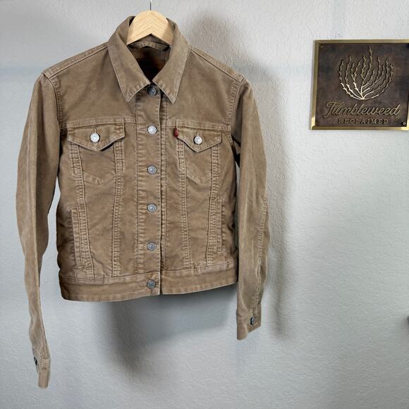 Women's Levi's Tan Classic Style Corduroy Button Front Jacket Size Small - Picture 2 of 9